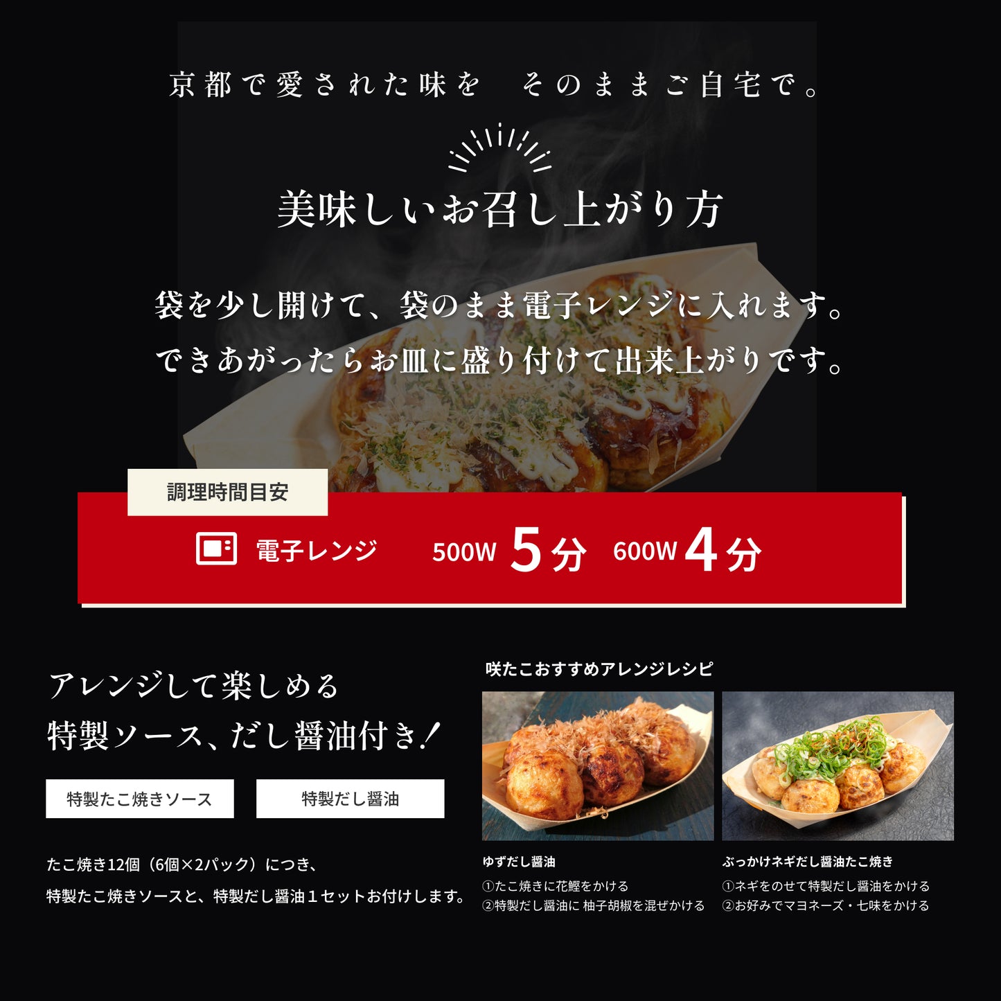 美味しい召し上がり方 電子レンジ500W4分30秒、600W5分